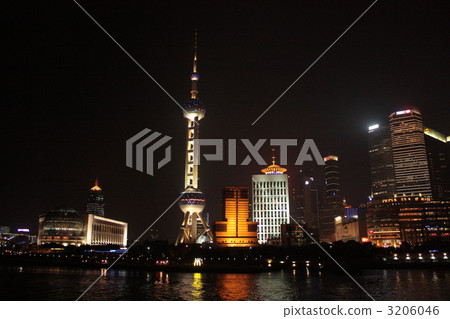 上海夜景黃浦江，外灘 3206046