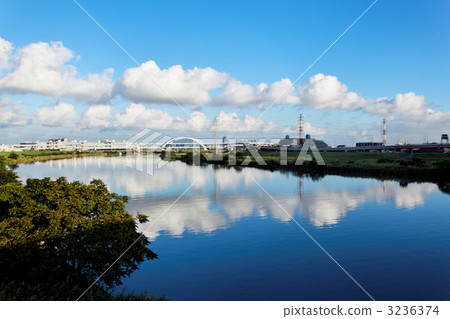 傳播藍天和風景的Asagi Arakawa在河反射了 3236374