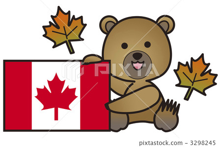 Bear and Canadian flag and sugar maple (maple leaf) 3298245