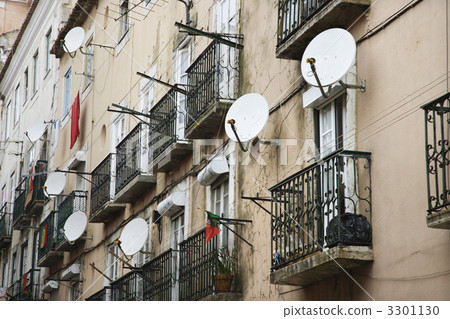 Apartment satellite dishes. 3301130