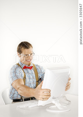 Nerd with computer. 3305647