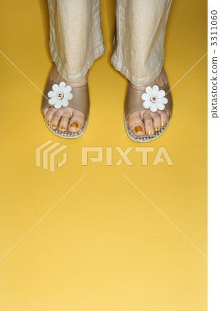 Woman feet in flower sandals. Woman feet in flower sandals. 3311060
