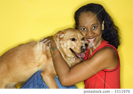 Smiling woman with dog. 3311970