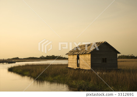 Building in wetland marsh. 3312691