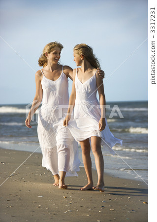 Mother and daughter on beach. 3317231