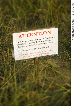 Beach stay off dunes warning sign. 3317548
