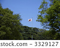 Japanese flag in blue sky and forest 3329127