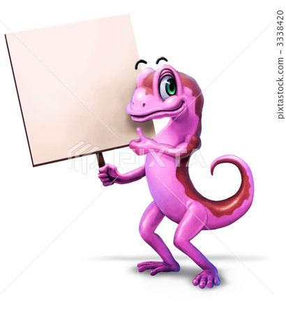 Pink lizard with a sign 3338420