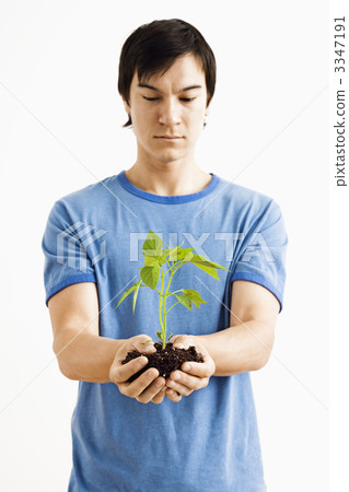 Man holding plant. Man holding plant. 3347191