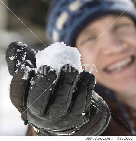 Teenager holding a snowball. Teenager holding a snowball. 3352663