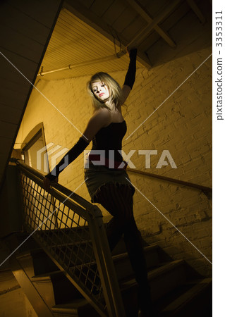 Girl in stairwell. Girl in stairwell. 3353311