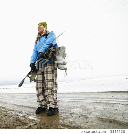 Woman snowboarder. Woman snowboarder. 3353320