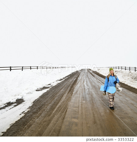 Woman with snowboard. Woman with snowboard. 3353322