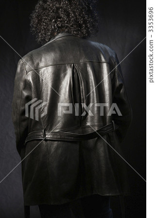 Back of woman in leather coat. Back of woman in leather coat. 3353696
