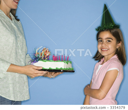 Girl getting birthday cake. 3354379