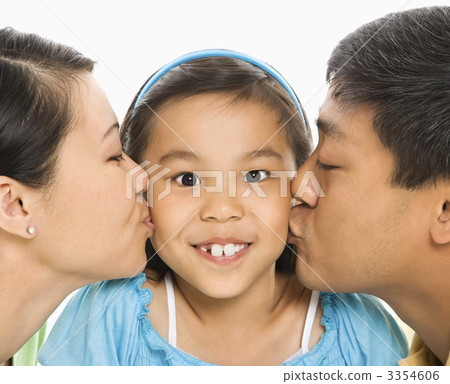 Parents kissing girl. Parents kissing girl. 3354606