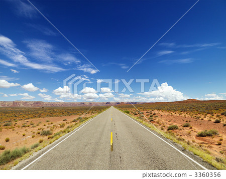 Two Lane Highway Through Desert Two Lane Highway Through Desert 3360356