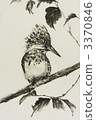 crested kingfisher, wild bird, ink painting 3370846