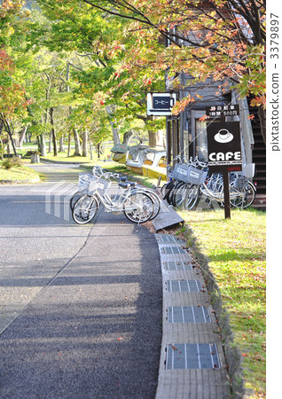 Autumn leaves bicycle tourist area in early autumn 3379897