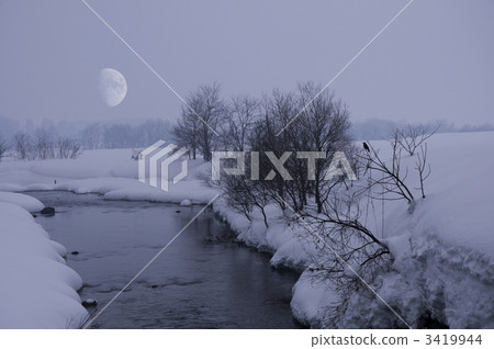 Moon and snowy landscape 3419944