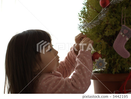 裝飾聖誕樹的女孩 裝飾聖誕樹的女孩 3442195