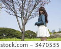 A woman looking back to the front of a cherry tree 3470535