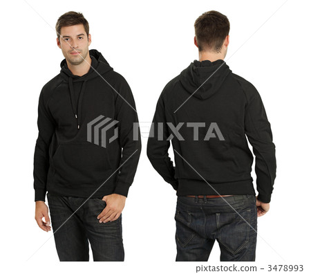 Male wearing blank black hoodie Male wearing blank black hoodie 3478993