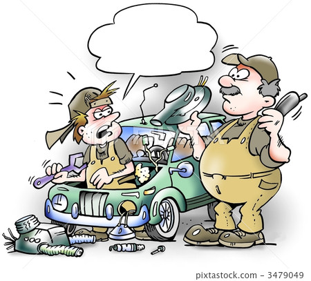 Mechanics repairing riddled old car Mechanics repairing riddled old car 3479049