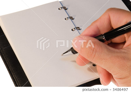 A notebook (blank sheet) and a pen 3486497