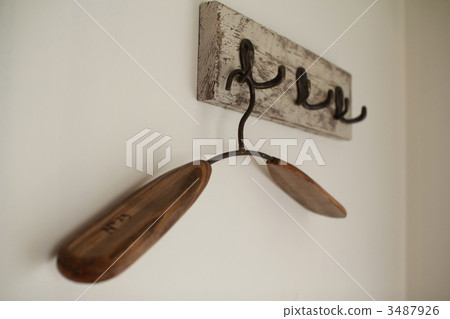 Antique hangers on shabby wall hooks 3487926