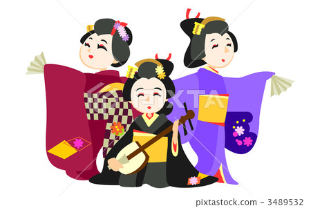 Geiko-san，Maiko-san，跳舞，唱歌，榻榻米房間 3489532