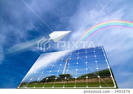 彩虹和紙Hikoki和太陽能電池板 彩虹和紙Hikoki和太陽能電池板 3491879