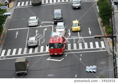 Fire truck driving scene Fire truck driving scene 3492658