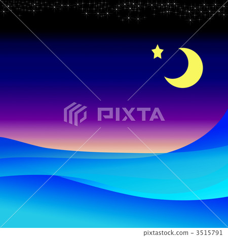 夜之海和新月cg 插圖素材 圖庫
