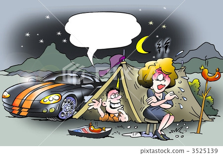Car trip in a smart sports car and cheap tent Car trip in a smart sports car and cheap tent 3525139