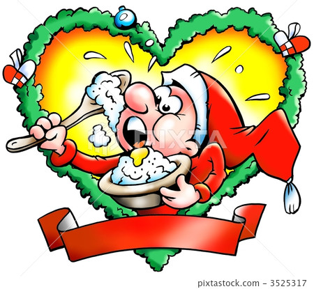Elf hungry for rice pudding in a Christmas decoration frame 3525317