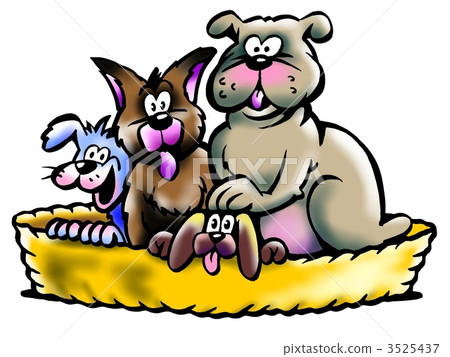 Dogs sitting in a dog basket - Stock Illustration [3525437] - PIXTA
