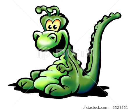 Dinosaur sitting on the ground with a long green tail Dinosaur sitting on the ground with a long green tail 3525551