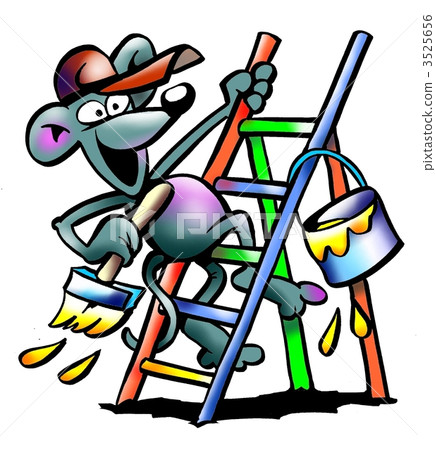 Mouse on a ladder with bucket and paintbrush 3525656