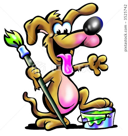 Dog standing with a big paintbrush 3525742