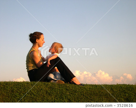 mother with son on sundown. 3528616