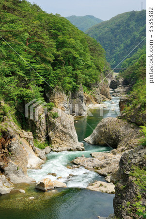 Fresh green dragon channel (Nikko National Park) Looking down stream from Musashibashi Bridge Fresh green dragon channel (Nikko National Park) Looking down stream from Musashibashi Bridge 3535382