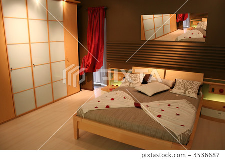 wood bedroom with white closet 3536687