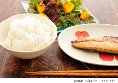 米飯和鯖魚和沙拉 米飯和鯖魚和沙拉 3540337