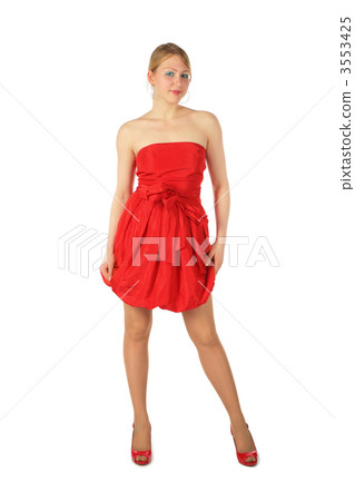 Young blonde girl in red dress and shoes Young blonde girl in red dress and shoes 3553425