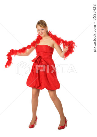 Young blonde girl in red dress and boa Young blonde girl in red dress and boa 3553428