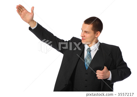 young businessman with raised hand young businessman with raised hand 3557217