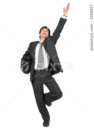 businessman with portfolio and lifted hand businessman with portfolio and lifted hand 3569857