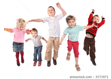 Many jumping children on white 3573971