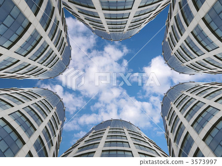 many skyscrapers on sky background, collage 3573997